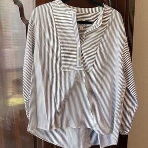 J. Crew Navy blue and White Striped Button Down Shirt